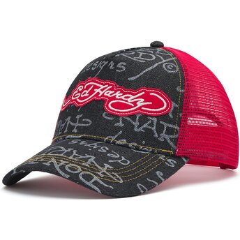 Gorra trucker negra y roja Don Denim de Ed Hardy