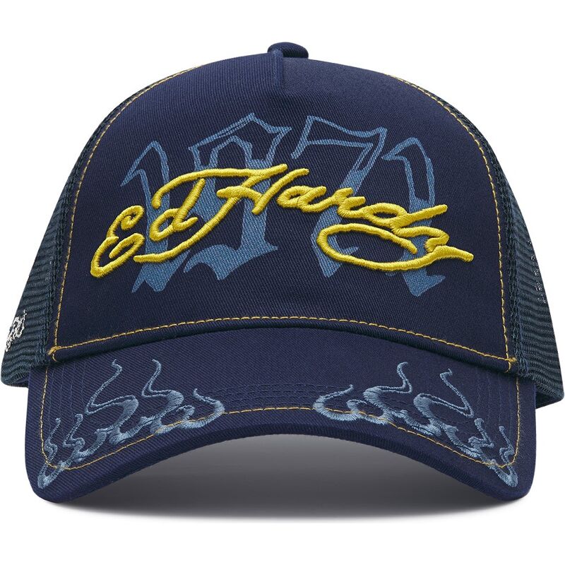 ed-hardy-1971-navy-blue-and-yellow-trucker-hat