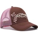 gorra-trucker-marron-y-rosa-skull-and-roses-de-ed-hardy