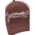 gorra-trucker-marron-y-rosa-skull-and-roses-de-ed-hardy