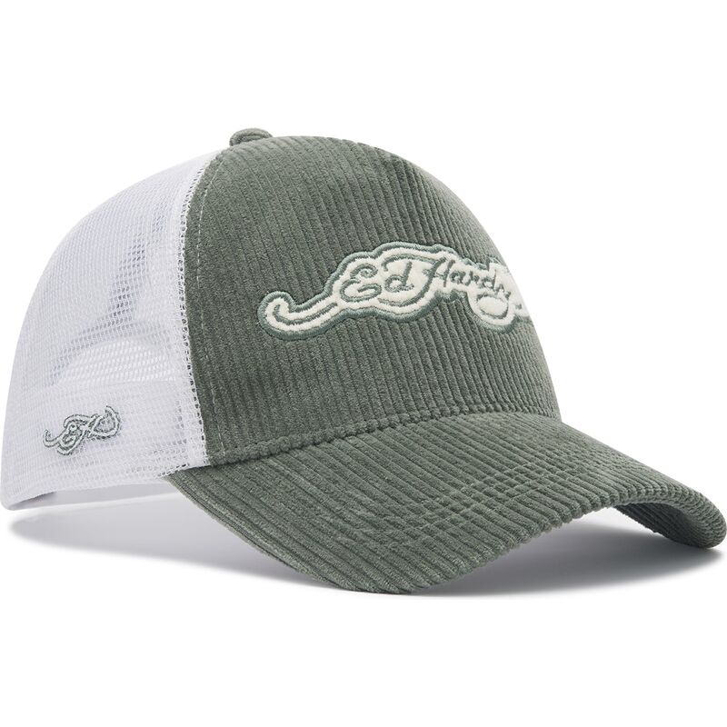 ed-hardy-embroidery-applique-cord-green-and-white-trucker-hat ed-hardy-embroidery-applique-cord-green-and-white-trucker-hat