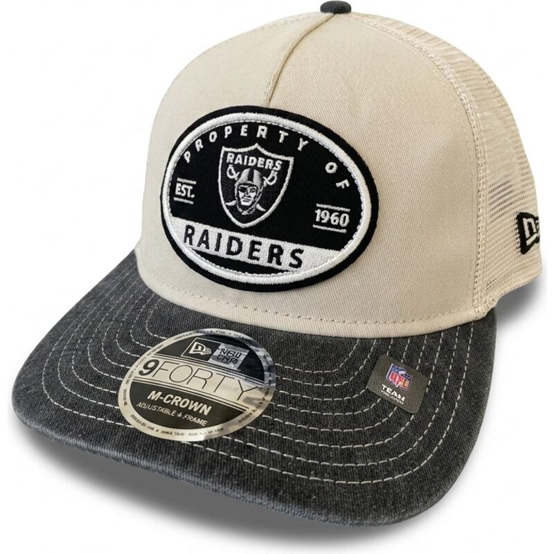 gorra-trucker-beige-y-negra-9forty-m-crown-a-frame-fray-de-las-vegas-raiders-nfl-de-new-era gorra-trucker-beige-y-negra-9forty-m-crown-a-frame-fray-de-las-vegas-raiders-nfl-de-new-era