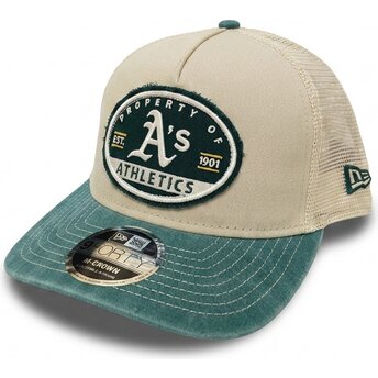 Gorra trucker beige y verde 9FORTY M-Crown A Frame Fray de Oakland Athletics MLB de New Era