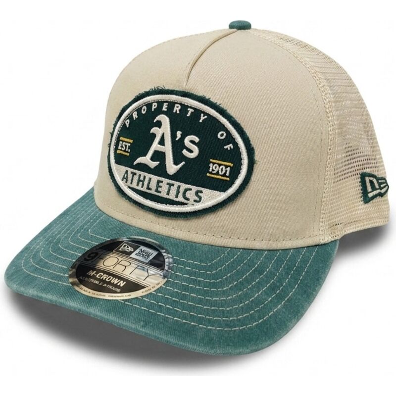 new-era-9forty-m-crown-a-frame-fray-oakland-athletics-mlb-beige-and-green-trucker-hat
