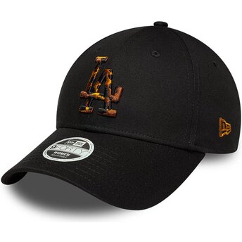Gorra curva negra ajustable para mujer 9FORTY Tort Infill de Los Angeles Dodgers MLB de New Era