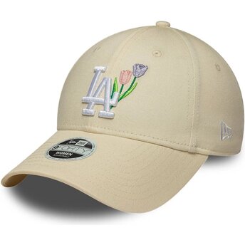 Gorra curva beige ajustable para mujer 9FORTY Flower Icon de Los Angeles Dodgers MLB de New Era