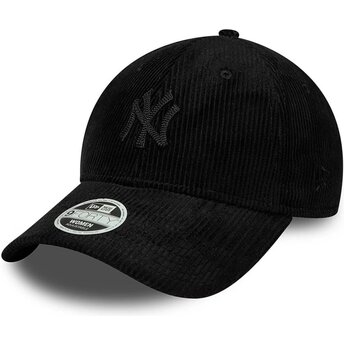 Gorra curva negra ajustable para mujer con logo negro 9FORTY Cord de New York Yankees MLB de New Era