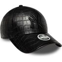 new-era-curved-brim-women-black-logo-9forty-pu-pattern-new-york-yankees-mlb-black-adjustable-cap