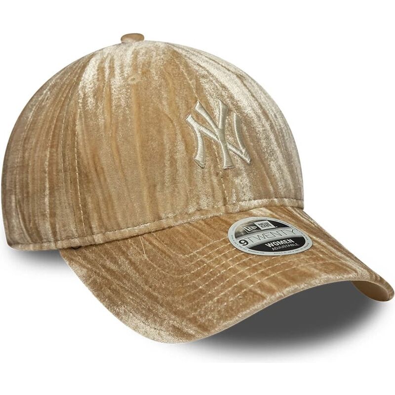 new-era-curved-brim-women-9twenty-velour-new-york-yankees-mlb-beige-adjustable-cap-with-beige-logo