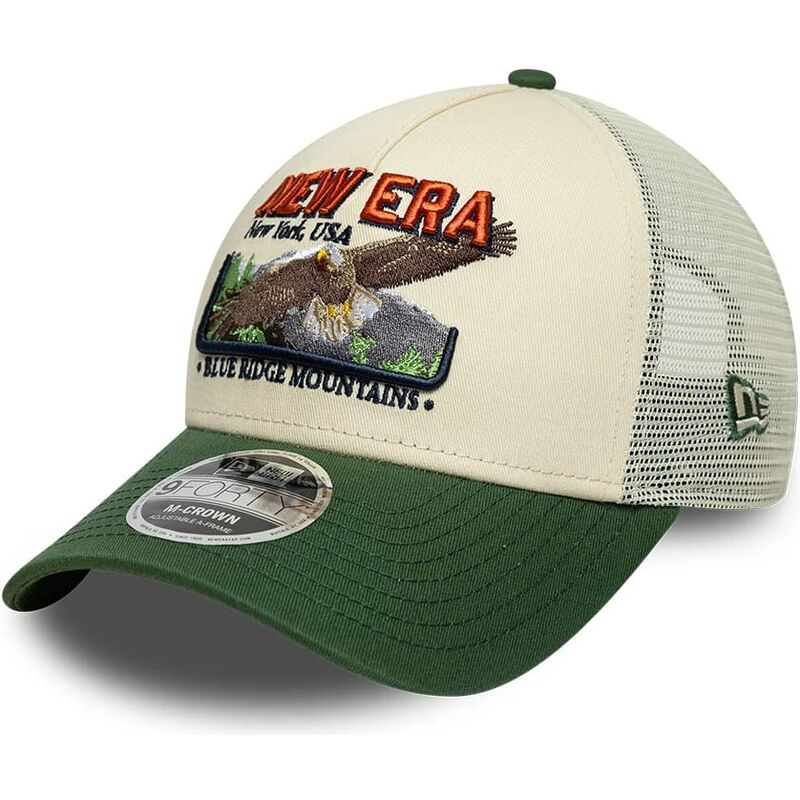gorra-trucker-verde-y-beige-9forty-m-crown-a-frame-graphic-de-new-era gorra-trucker-verde-y-beige-9forty-m-crown-a-frame-graphic-de-new-era