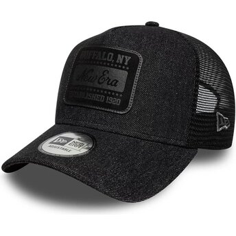 Gorra trucker negra con logo negro A Frame Patch Denim de New Era