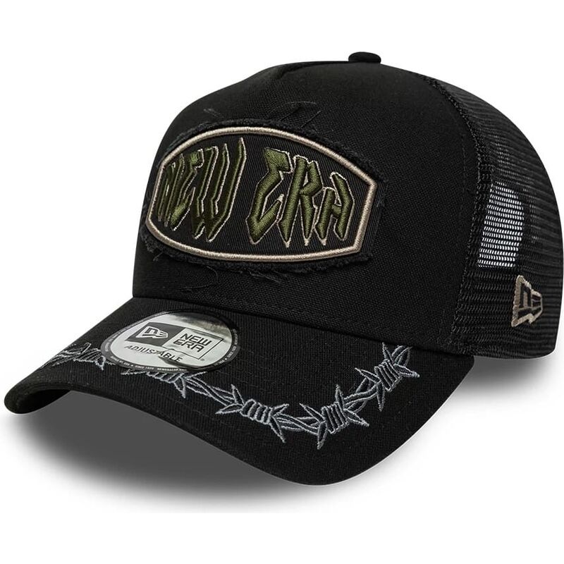 new-era-e-frame-distressed-patch-black-trucker-hat new-era-e-frame-distressed-patch-black-trucker-hat