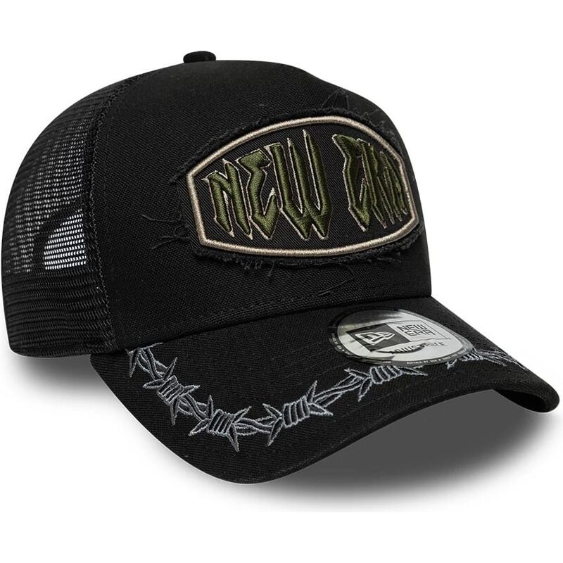 new-era-e-frame-distressed-patch-black-trucker-hat new-era-e-frame-distressed-patch-black-trucker-hat