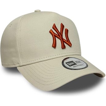Gorra curva beige snapback con logo marrón E Frame League Essential de New York Yankees MLB de New Era