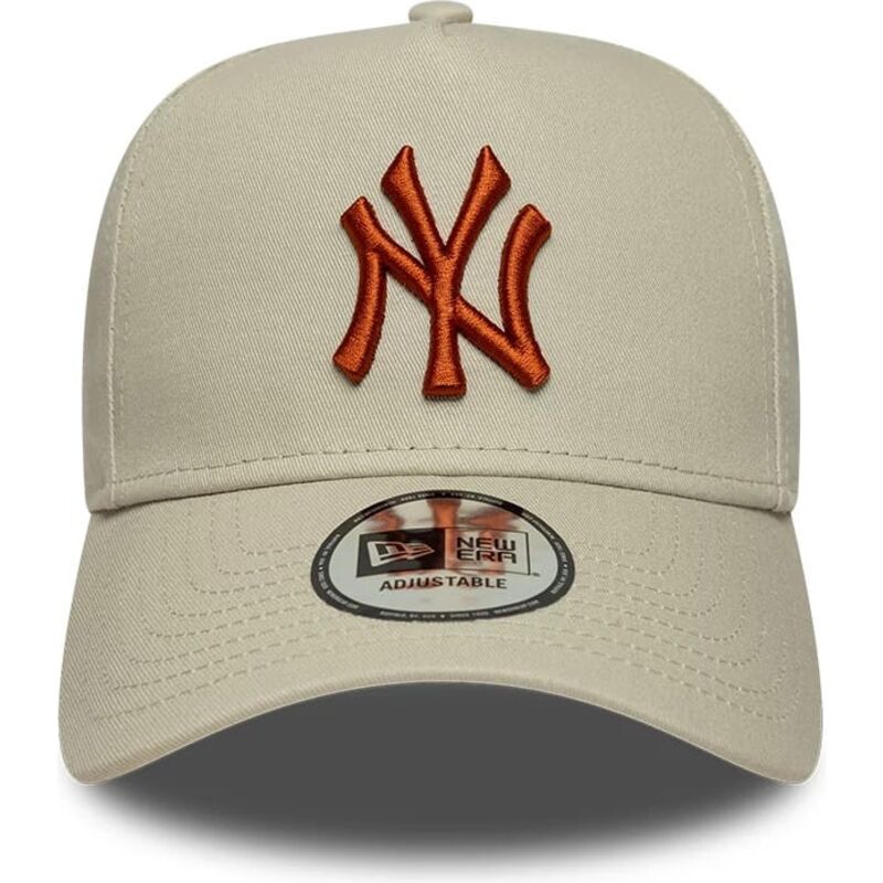 new-era-curved-brim-brown-logo-e-frame-league-essential-new-york-yankees-mlb-beige-snapback-cap