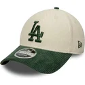 new-era-curved-brim-green-logo-9forty-m-crown-cord-los-angeles-dodgers-mlb-beige-and-green-snapback-cap