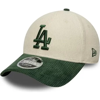 New Era Curved Brim Green Logo 9FORTY M-Crown Cord Los Angeles Dodgers MLB Beige and Green Snapback Cap