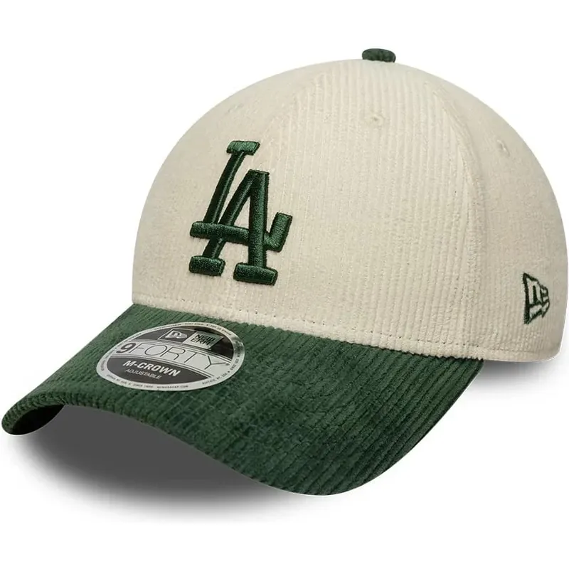gorra-curva-beige-y-verde-snapback-con-logo-verde-9forty-m-crown-cord-de-los-angeles-dodgers-mlb-de-new-era