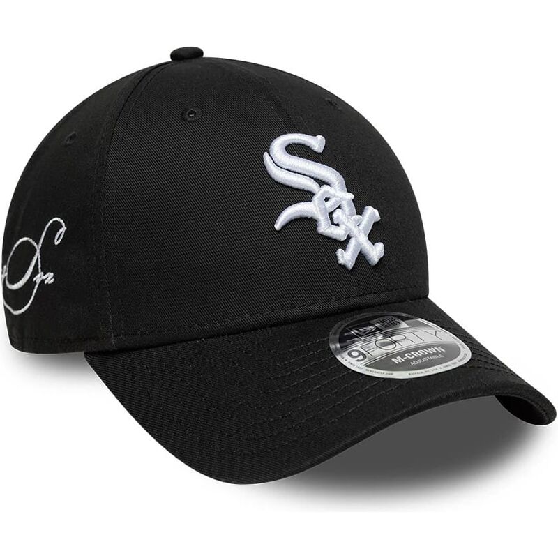 new-era-curved-brim-9forty-m-crown-side-script-chicago-white-sox-mlb-black-snapback-cap