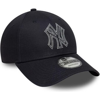 Gorra curva azul marino ajustable 9FORTY Metallic Outline de New York Yankees MLB de New Era