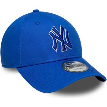 New Era Curved Brim Blue Logo 9FORTY Team Outline New York Yankees MLB Blue Adjustable Cap