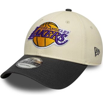Gorra curva beige y negra ajustable 9FORTY Colour Block de Los Angeles Lakers NBA de New Era