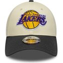 new-era-curved-brim-9forty-colour-block-los-angeles-lakers-nba-beige-and-black-adjustable-cap