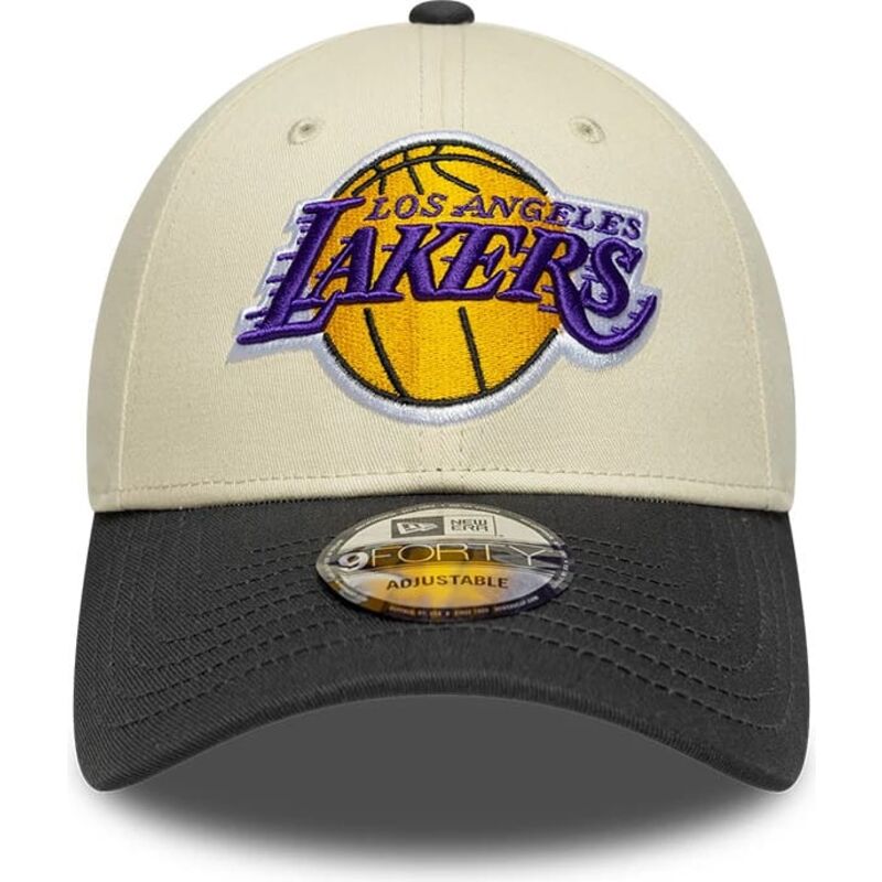 new-era-curved-brim-9forty-colour-block-los-angeles-lakers-nba-beige-and-black-adjustable-cap