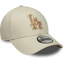 new-era-curved-brim-brown-logo-9forty-faux-pony-infill-los-angeles-dodgers-mlb-beige-adjustable-cap