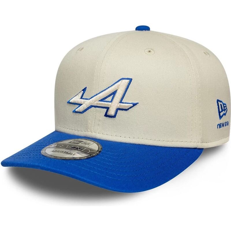 new-era-curved-brim-9seventy-stretch-snap-contrast-visor-alpine-f1-team-formula-1-beige-and-blue-snapback-cap