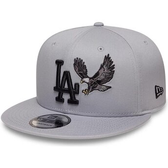 Gorra plana gris snapback con logo negro 9FIFTY Outdoor Icon de Los Angeles Dodgers MLB de New Era