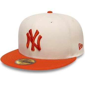 Gorra plana beige y naranja ajustada con logo naranja 59FIFTY League Essential de New York Yankees MLB de New Era