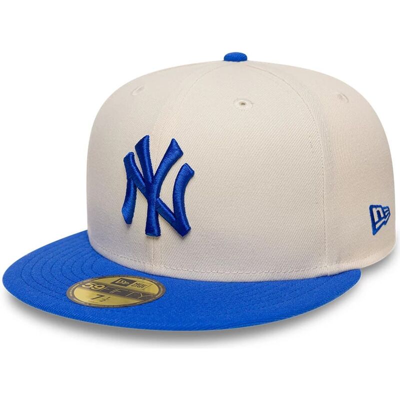 gorra-plana-beige-y-azul-ajustada-con-logo-azul-59fifty-league-essential-de-new-york-yankees-mlb-de-new-era