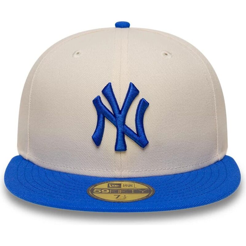 gorra-plana-beige-y-azul-ajustada-con-logo-azul-59fifty-league-essential-de-new-york-yankees-mlb-de-new-era