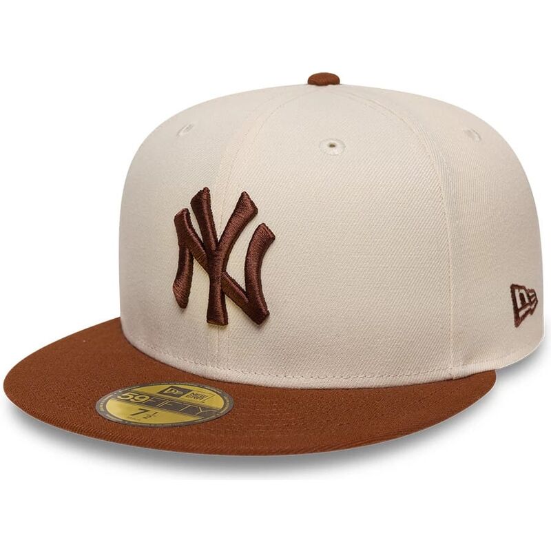 new-era-flat-brim-brown-logo-59fifty-league-essential-new-york-yankees-mlb-brown-and-beige-fitted-cap