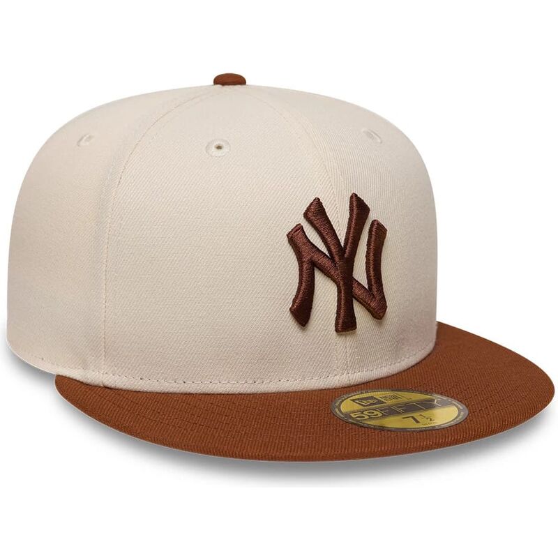 gorra-plana-marron-y-beige-ajustada-con-logo-marron-59fifty-league-essential-de-new-york-yankees-mlb-de-new-era