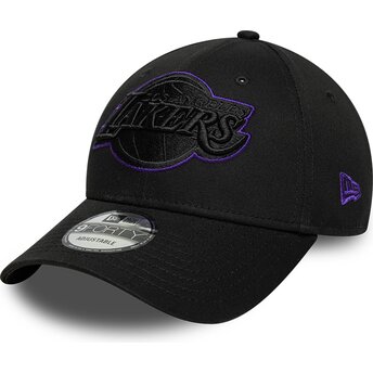 New Era Curved Brim Purple Logo 9FORTY Outline Los Angeles Lakers NBA Black Adjustable Cap