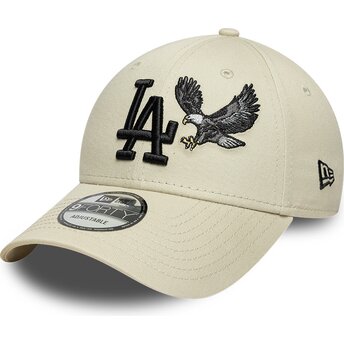 New Era Curved Brim Black Logo 9FORTY Outdoor Icon Los Angeles Dodgers MLB Beige Adjustable Cap