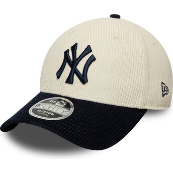 New Era Curved Brim Navy Blue Logo 9FORTY M-Crown Cord New York Yankees MLB Beige and Navy Blue Adjustable Cap