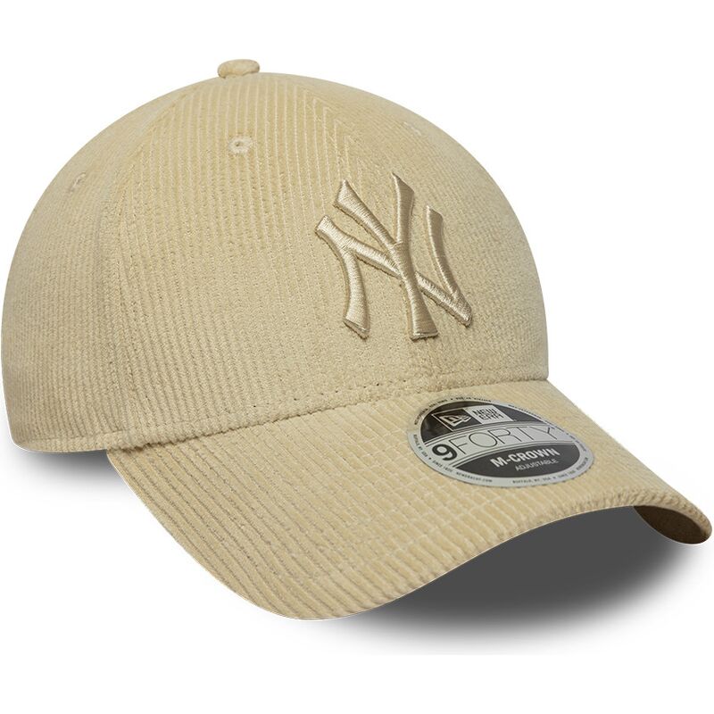 new-era-curved-brim-9forty-m-crown-cord-new-york-yankees-mlb-beige-adjustable-cap-with-beige-logo