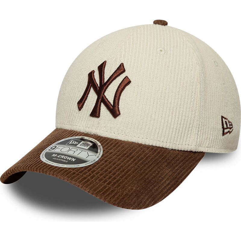 gorra-curva-marron-y-beige-ajustable-con-logo-marron-9forty-m-crown-cord-de-new-york-yankees-mlb-de-new-era