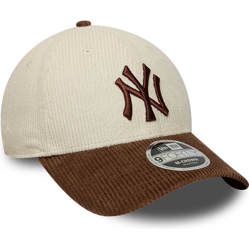 new-era-curved-brim-brown-logo-9forty-m-crown-cord-new-york-yankees-mlb-brown-and-beige-adjustable-cap