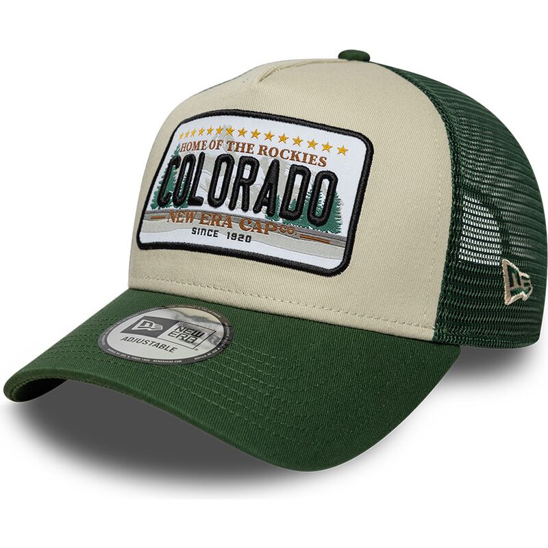 gorra-trucker-verde-y-beige-a-frame-license-plate-de-colorado-de-new-era