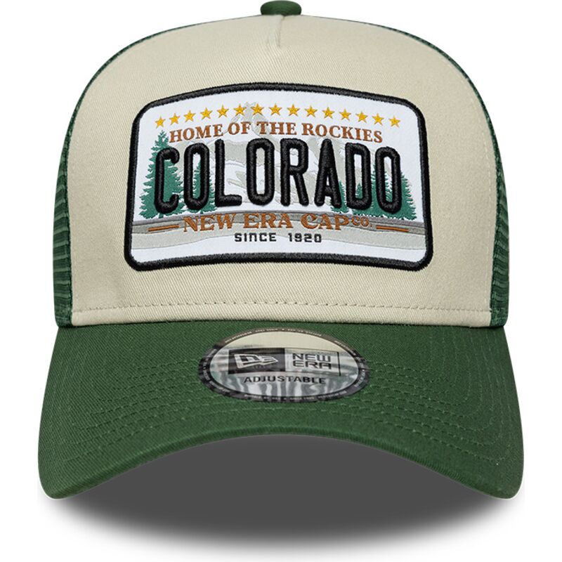 gorra-trucker-verde-y-beige-a-frame-license-plate-de-colorado-de-new-era
