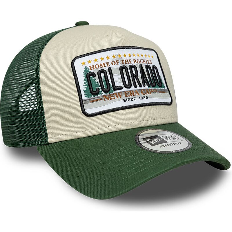 gorra-trucker-verde-y-beige-a-frame-license-plate-de-colorado-de-new-era