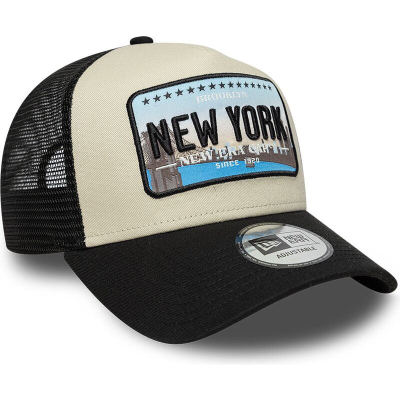 gorra-trucker-negra-y-beige-a-frame-license-plate-de-new-york-de-new-era