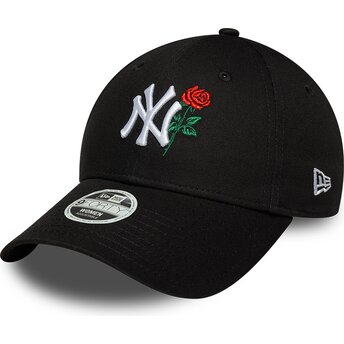 Gorra curva negra ajustable para mujer 9FORTY Flower Icon de New York Yankees MLB de New Era