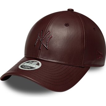 Gorra curva marrón snapback para mujer 9FORTY M-Crown PU Diamante de New York Yankees MLB de New Era