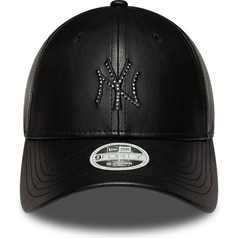 new-era-curved-brim-women-black-logo-9forty-m-crown-pu-diamante-new-york-yankees-mlb-black-snapback-cap