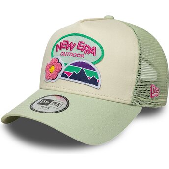 New Era Youth A Frame Outdoor Green and Beige Trucker Hat